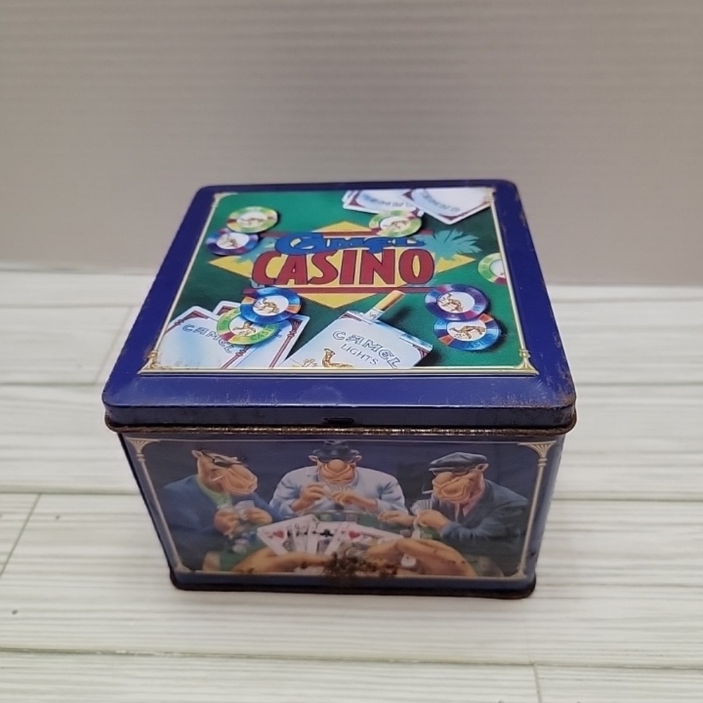 Joe Camel Cigarettes Poker Chips Cards Advertising Tin Storage Container